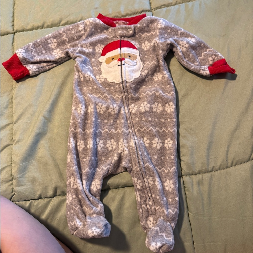 Cozy Gray and Red Santa Kids One Piece